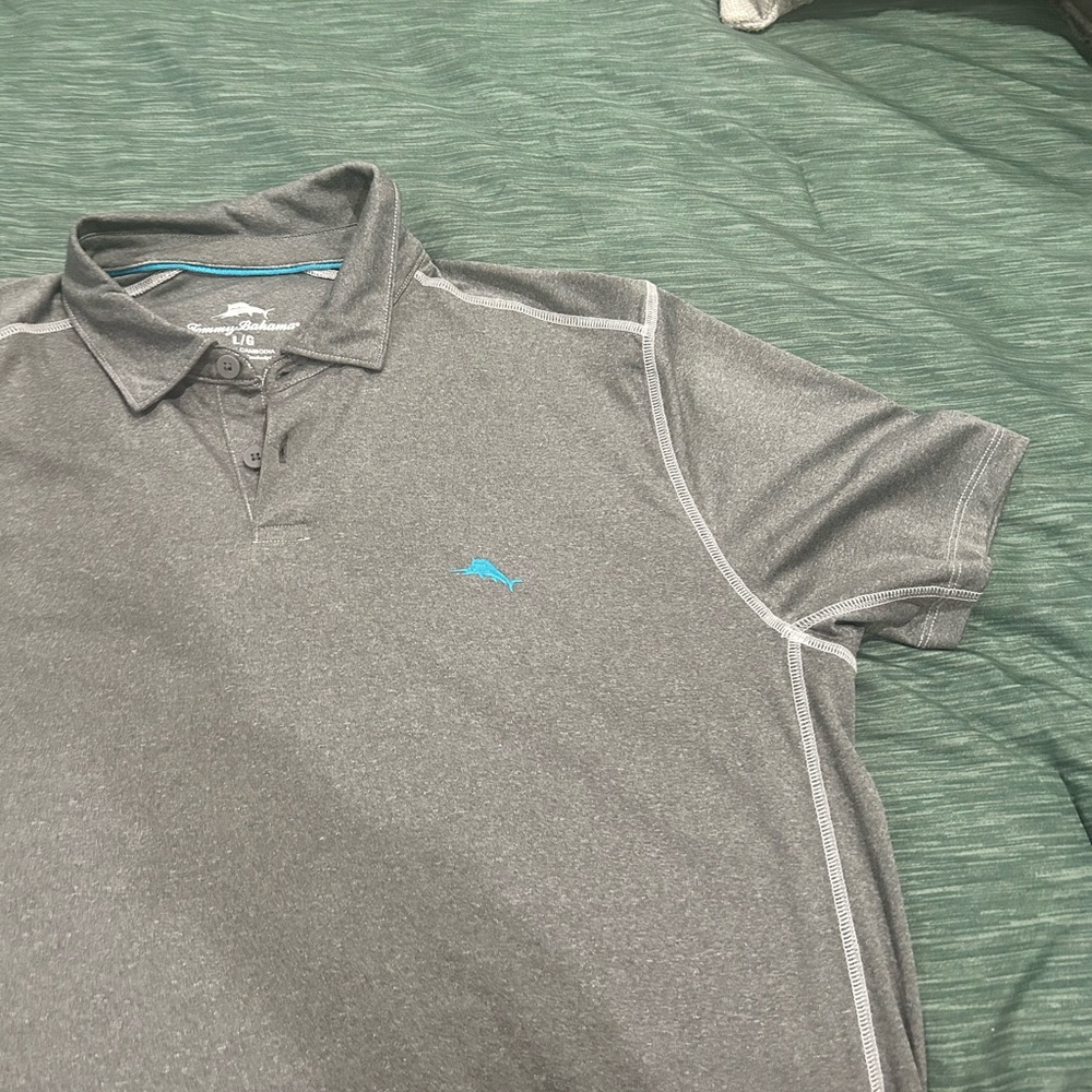 Tommy Bahama Gray Polo with Blue Accents